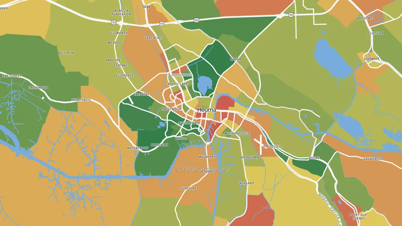 Terrebonne Parish, LA Map of Assault Rates
