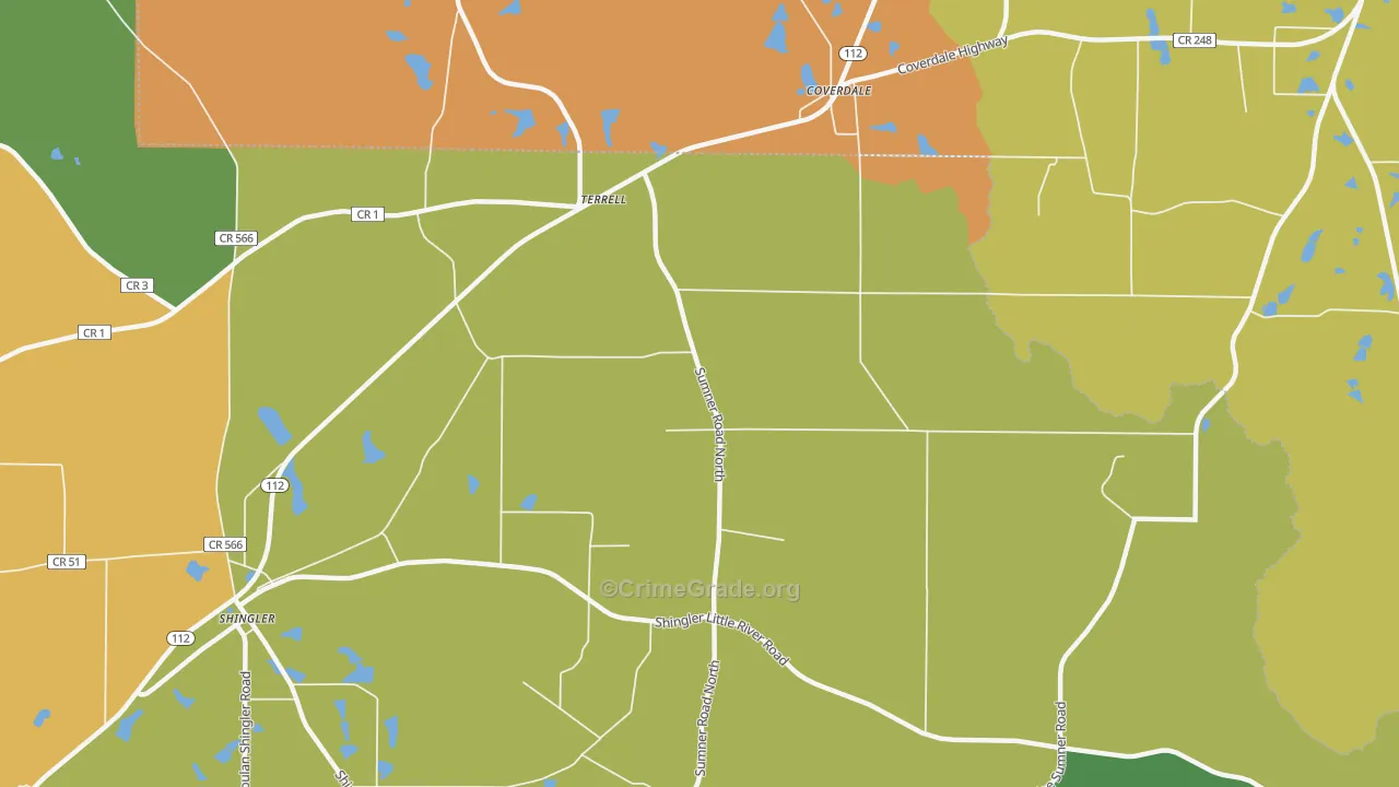 Terrell, GA Map of Assault Rates