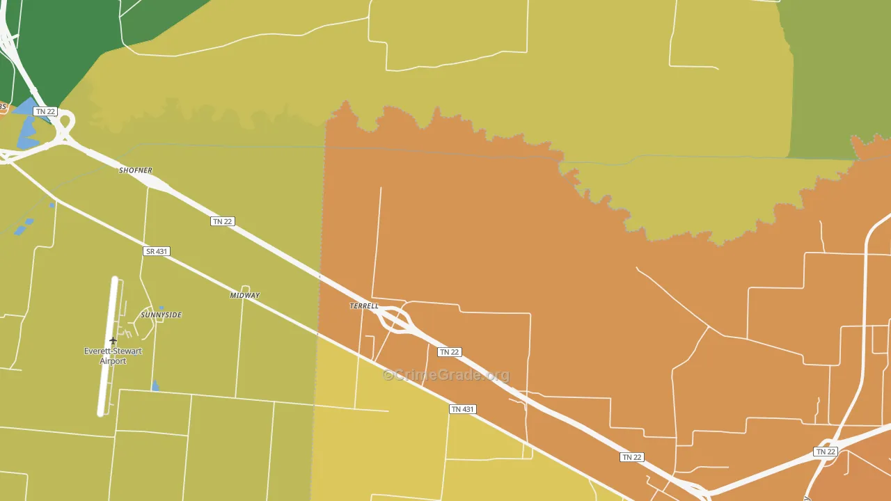 Terrell, TN Map of Assault Rates