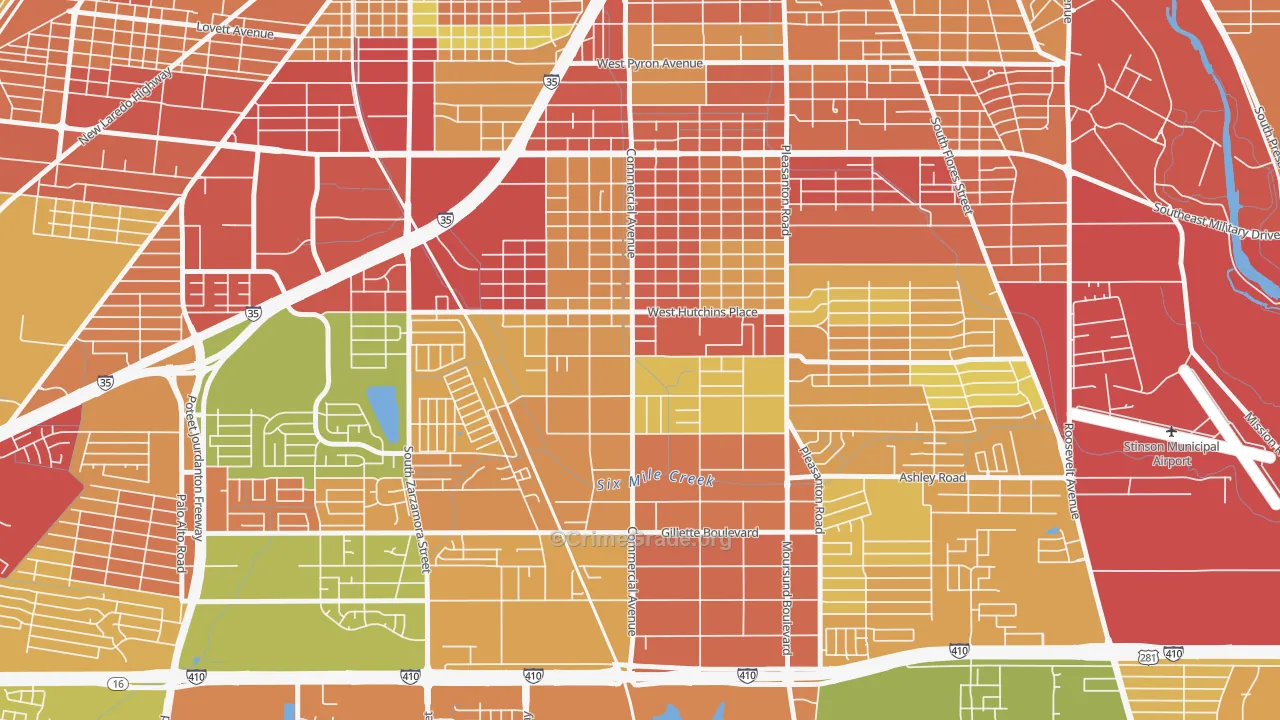 Terrell Wells, San Antonio, TX Map of Assault Rates