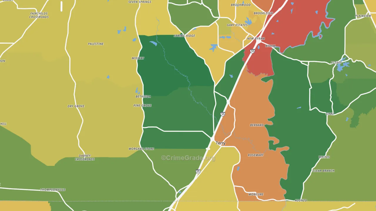 Terry, MS Map of Assault Rates