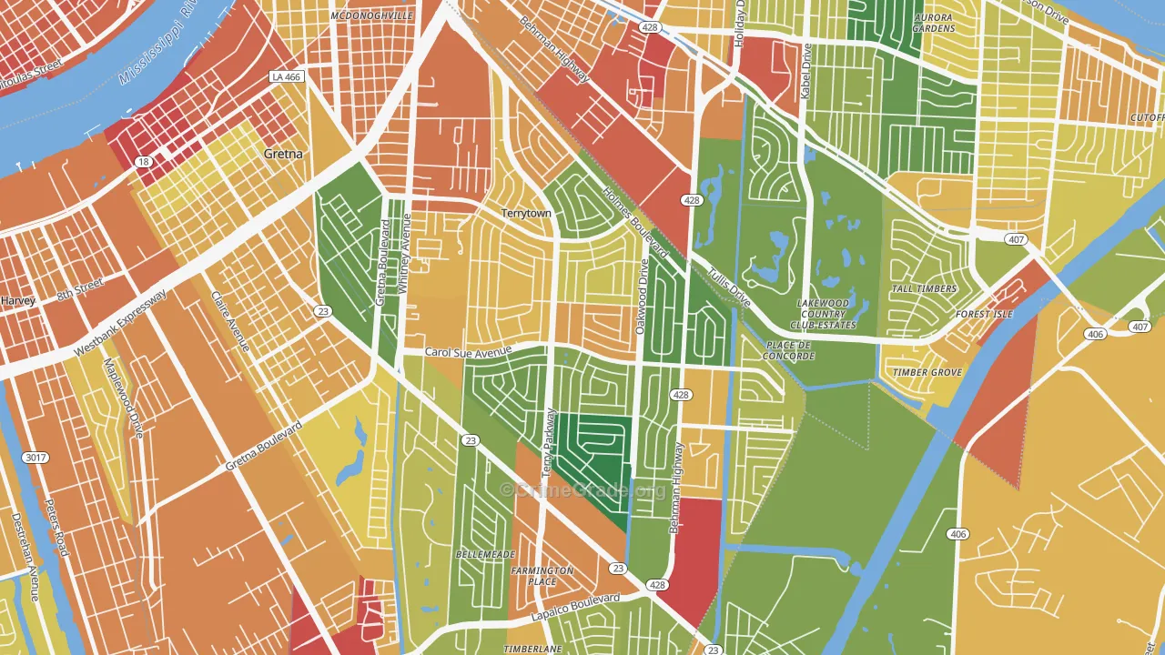 Terrytown, LA Map of Assault Rates