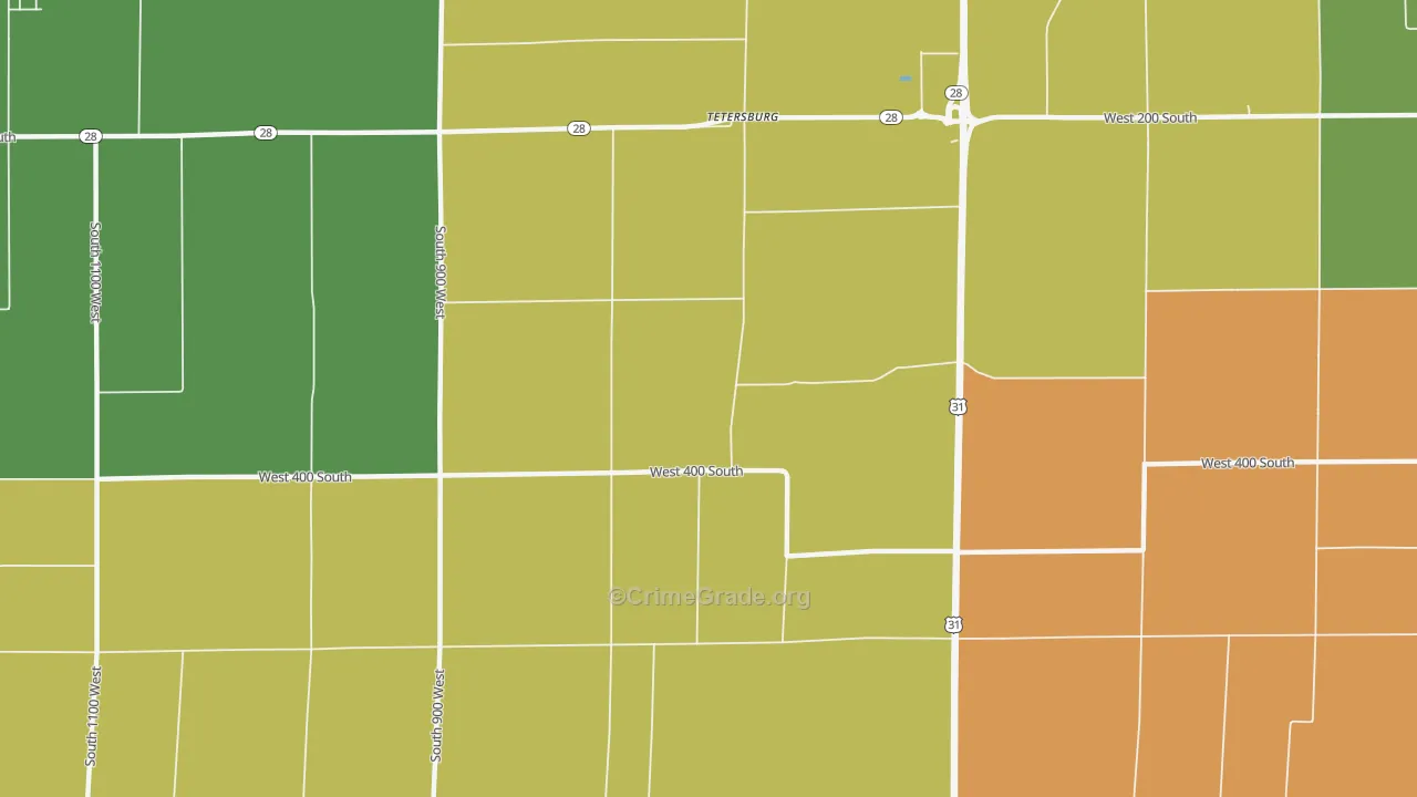 Tetersburg, IN Map of Assault Rates
