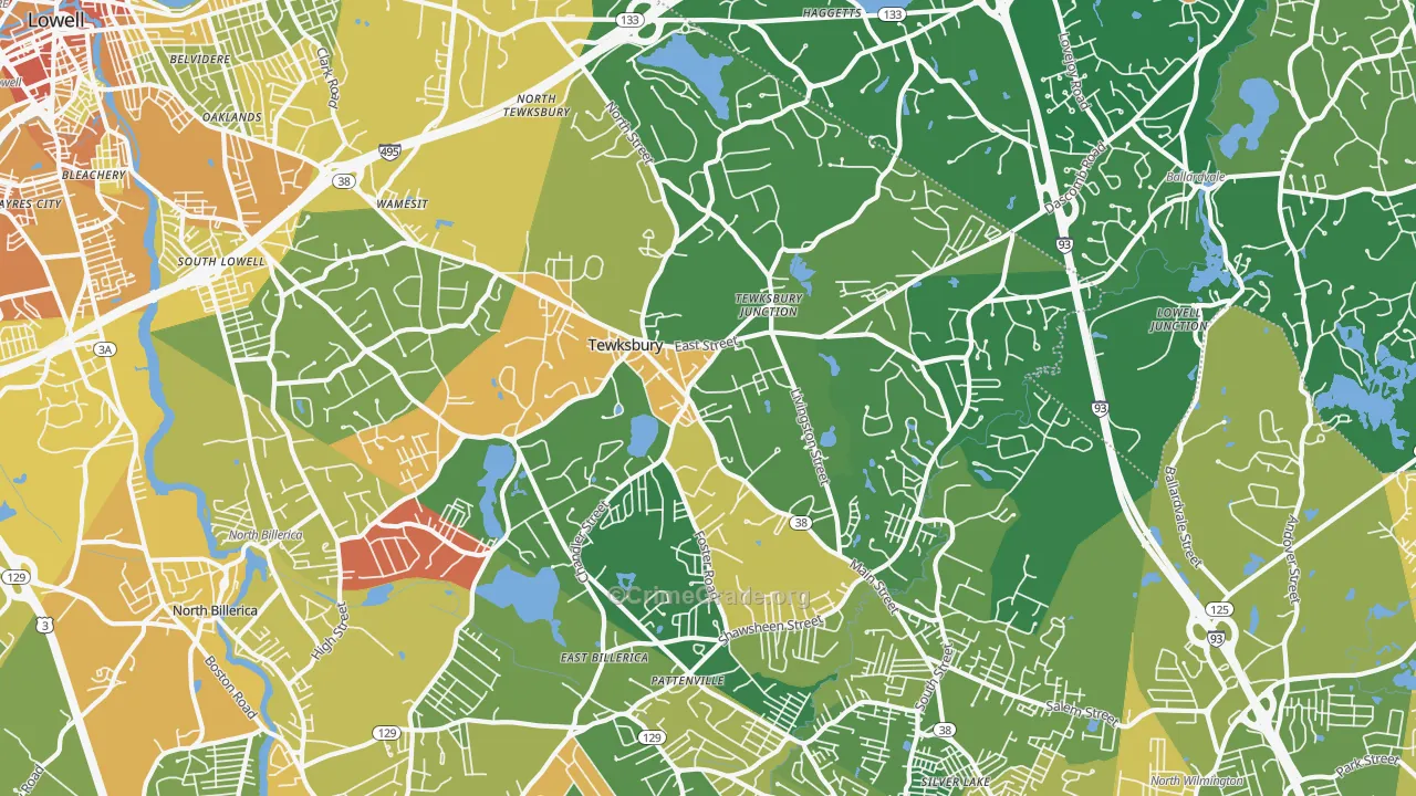 Tewksbury, MA Map of Assault Rates