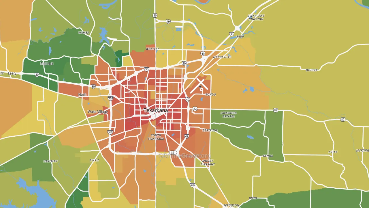 Texarkana, AR Map of Assault Rates