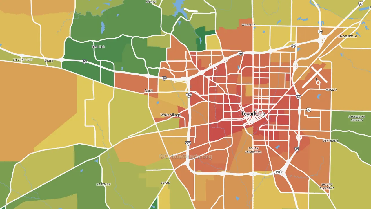 Texarkana, TX Map of Assault Rates