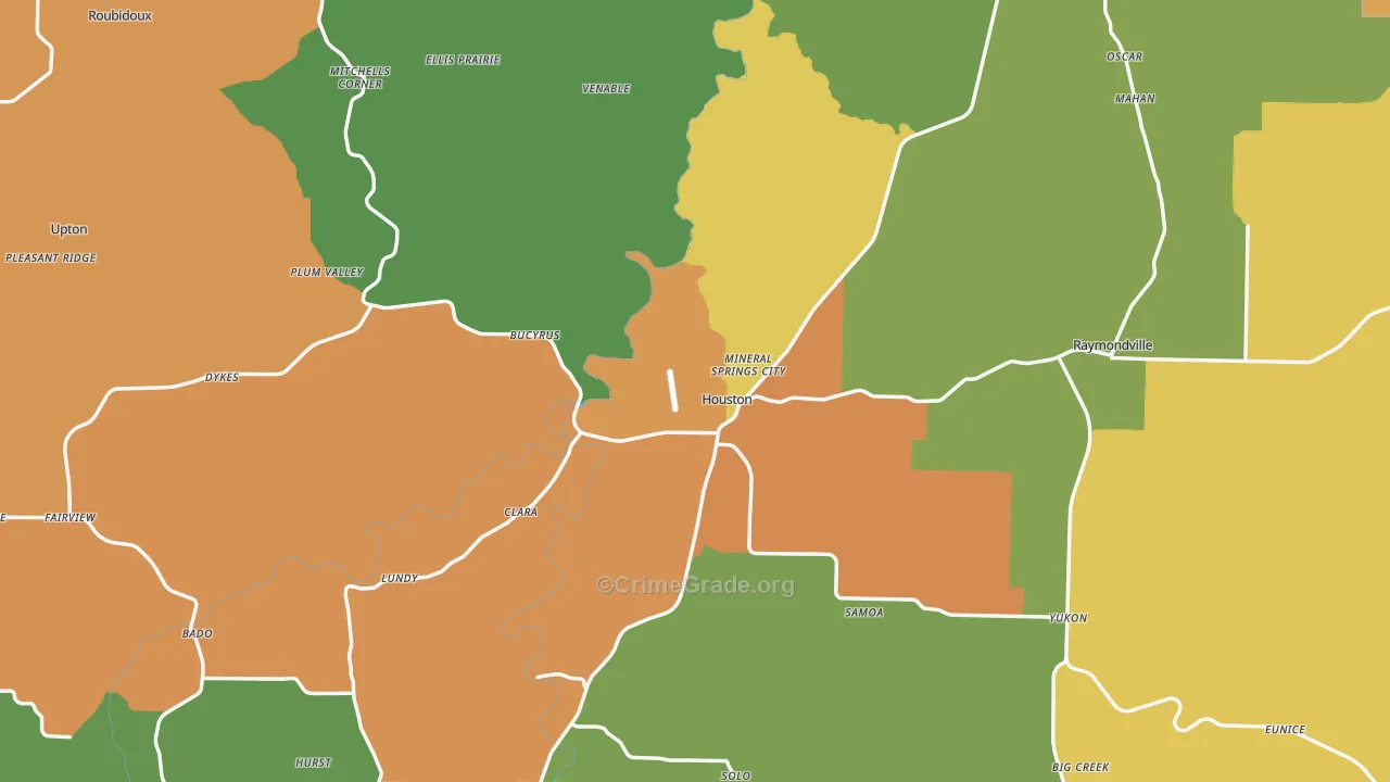 Texas County, MO Map of Assault Rates
