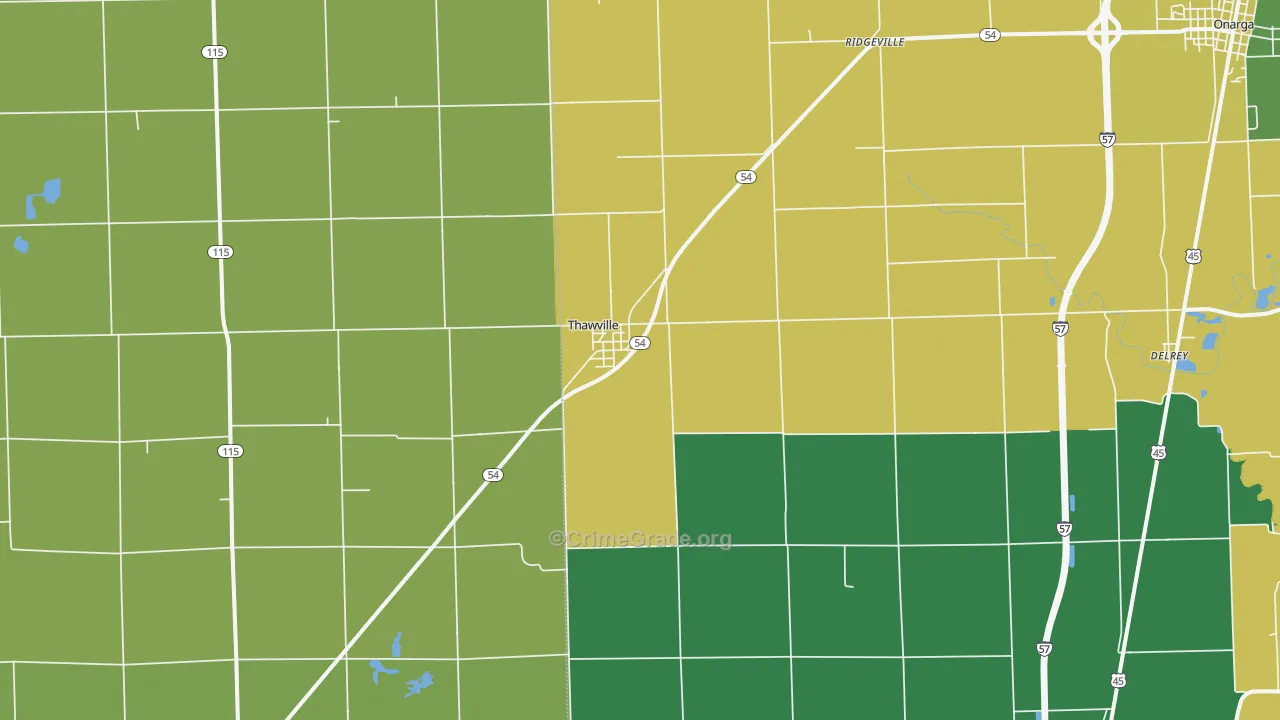 Thawville, IL Map of Assault Rates