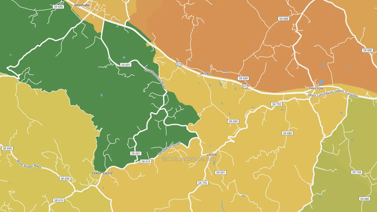 Thaxton, VA Map of Assault Rates