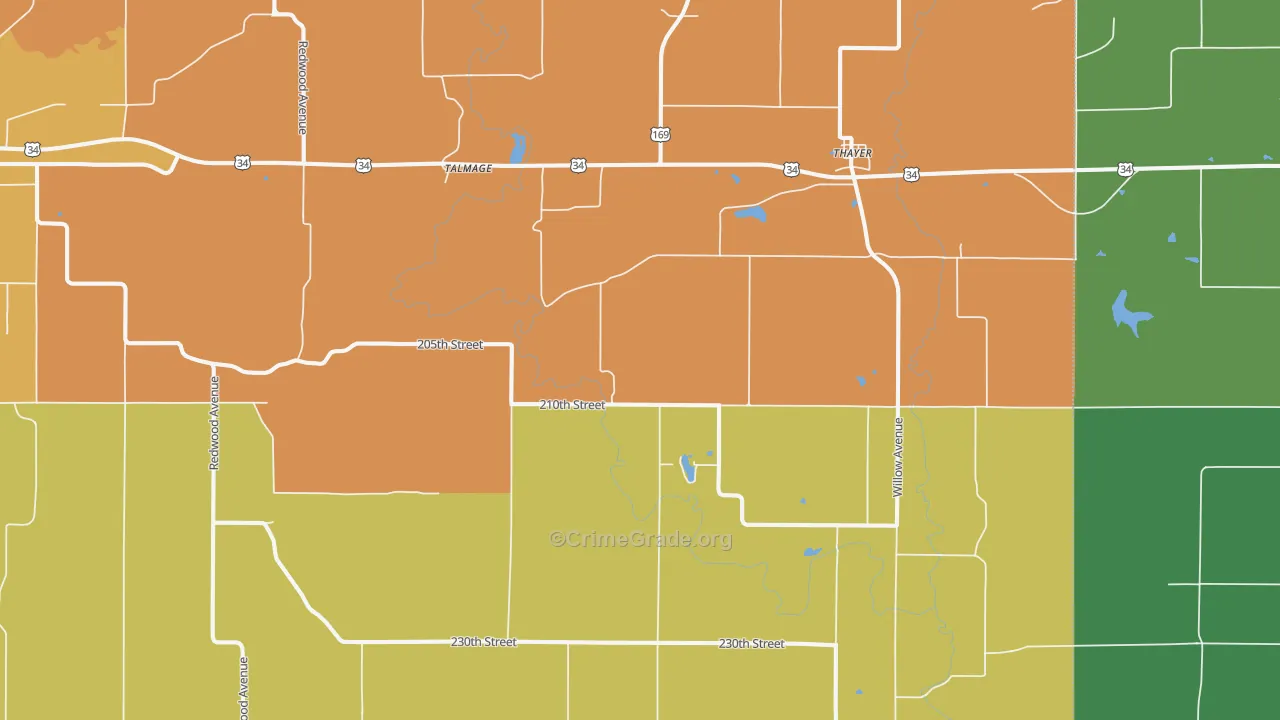 Thayer, IA Map of Assault Rates