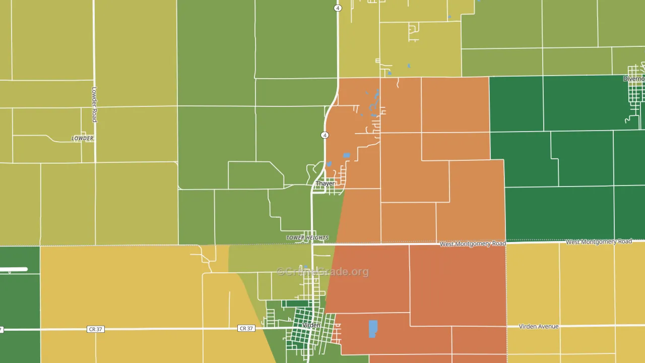 Thayer, IL Map of Assault Rates