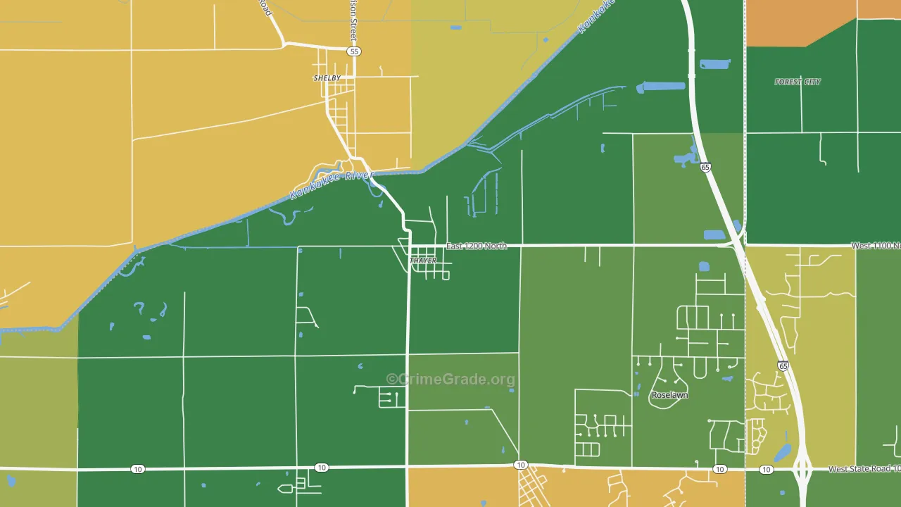 Thayer, IN Map of Assault Rates