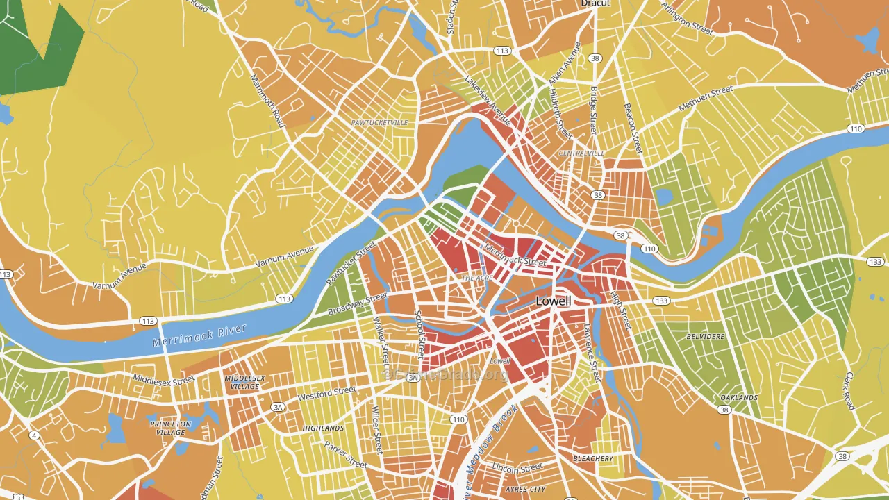 The Acre, Lowell, MA Map of Assault Rates