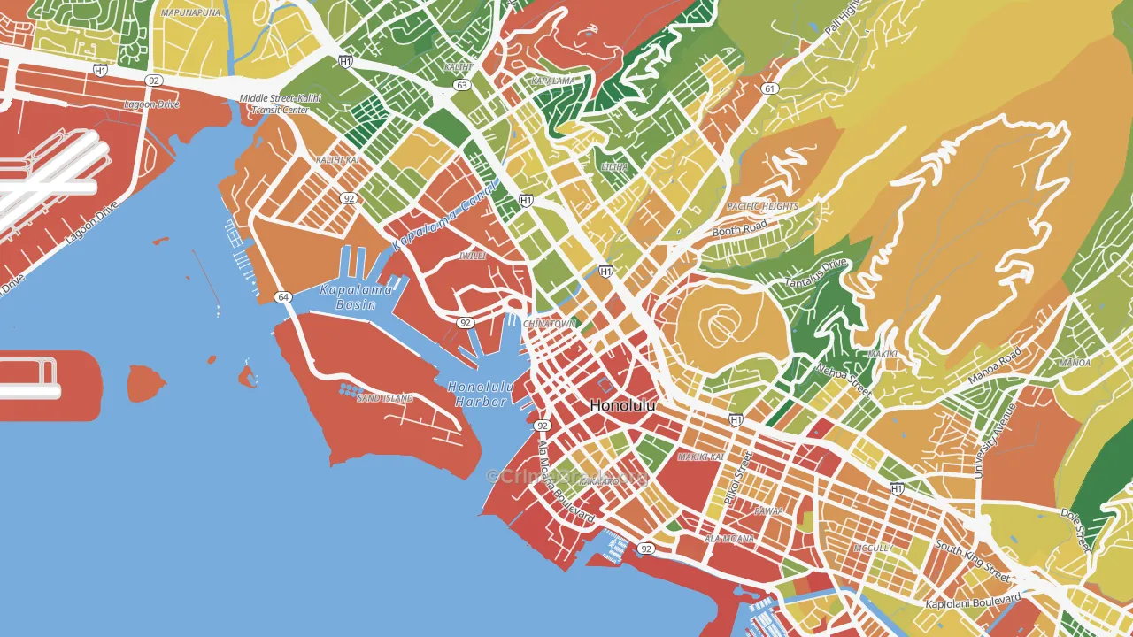 The Arts District, Honolulu, HI Map of Assault Rates