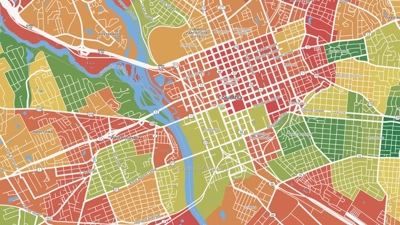 The Congaree Vista, Columbia, SC Map of Assault Rates