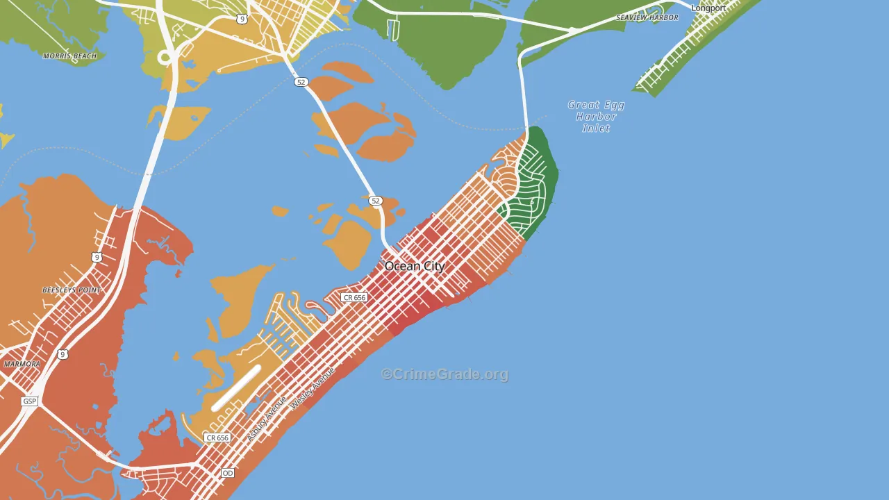 The Gardens, Ocean City, NJ Map of Assault Rates