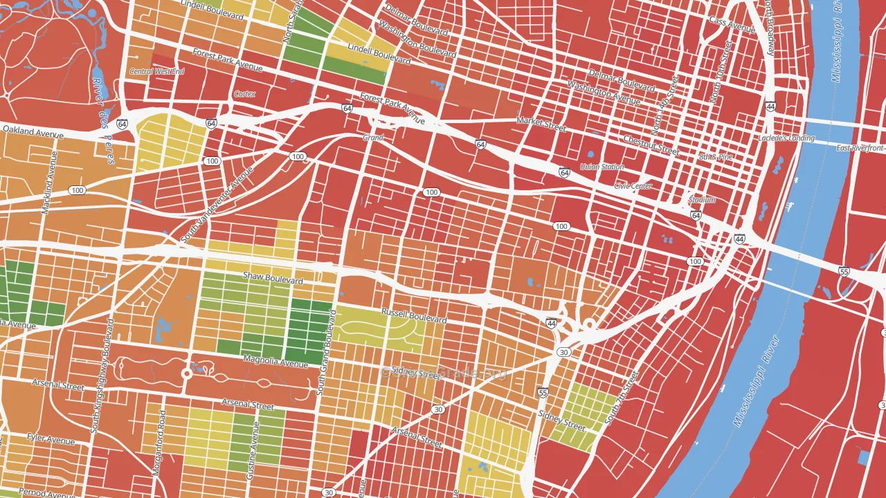 The Gate District, St. Louis, MO Map of Assault Rates