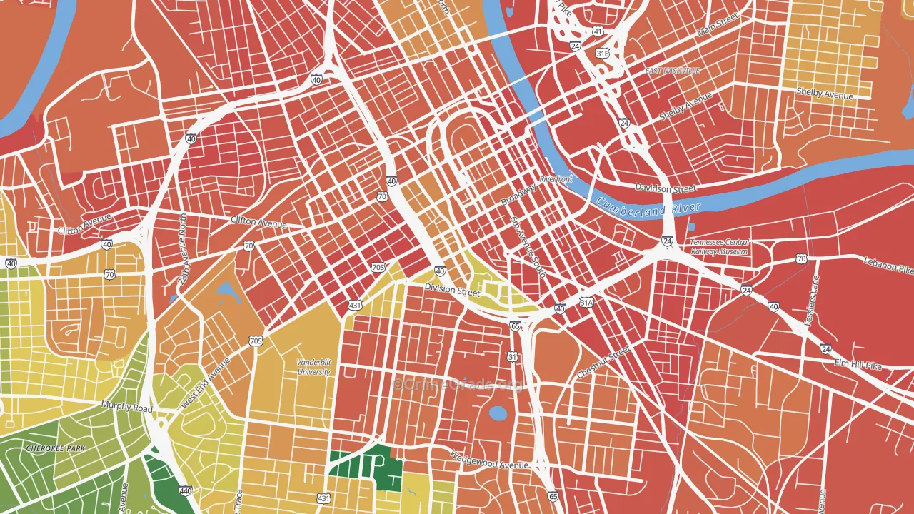 The Gulch, Nashville, TN Map of Assault Rates
