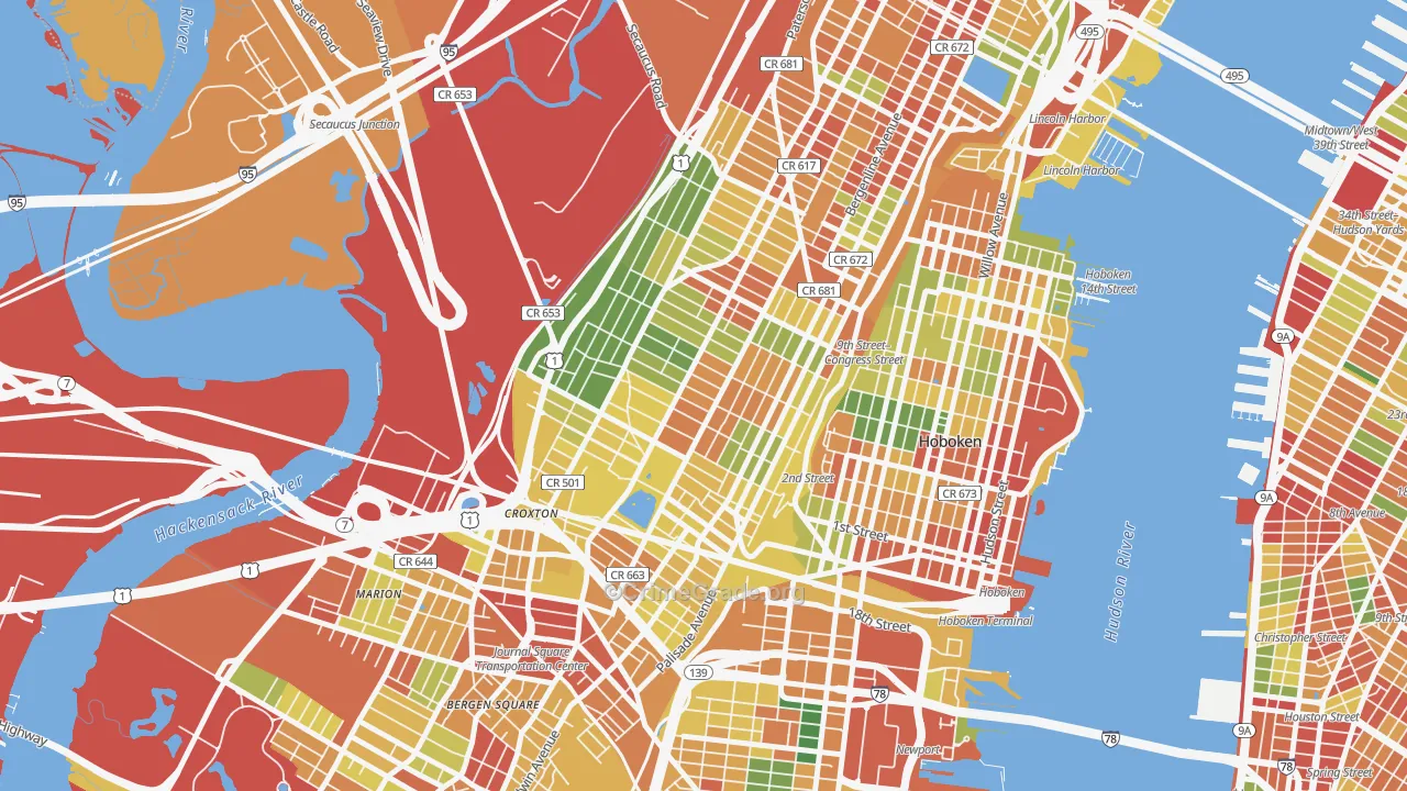 The Heights, Jersey City, NJ Map of Assault Rates