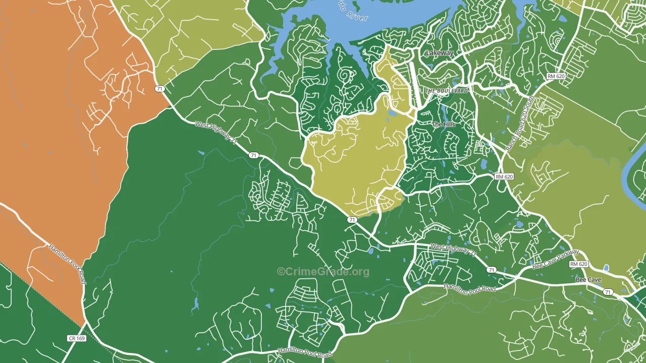 The Hills, TX Map of Assault Rates