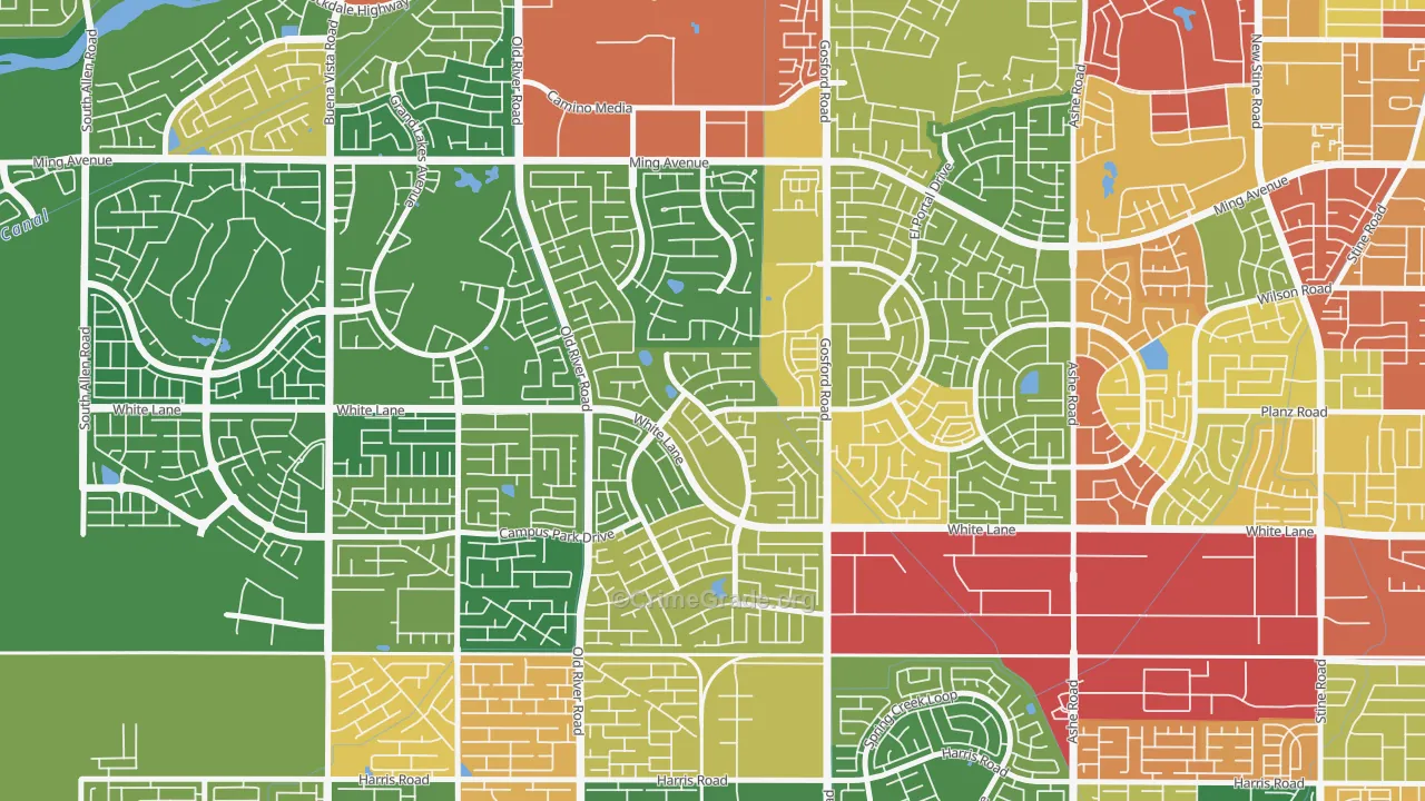 The Oaks, Bakersfield, CA Map of Assault Rates