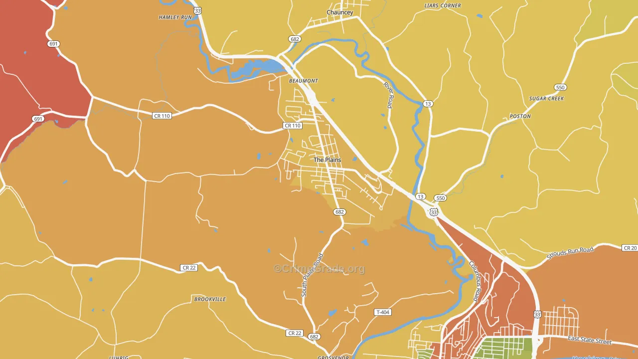 The Plains, OH Map of Assault Rates