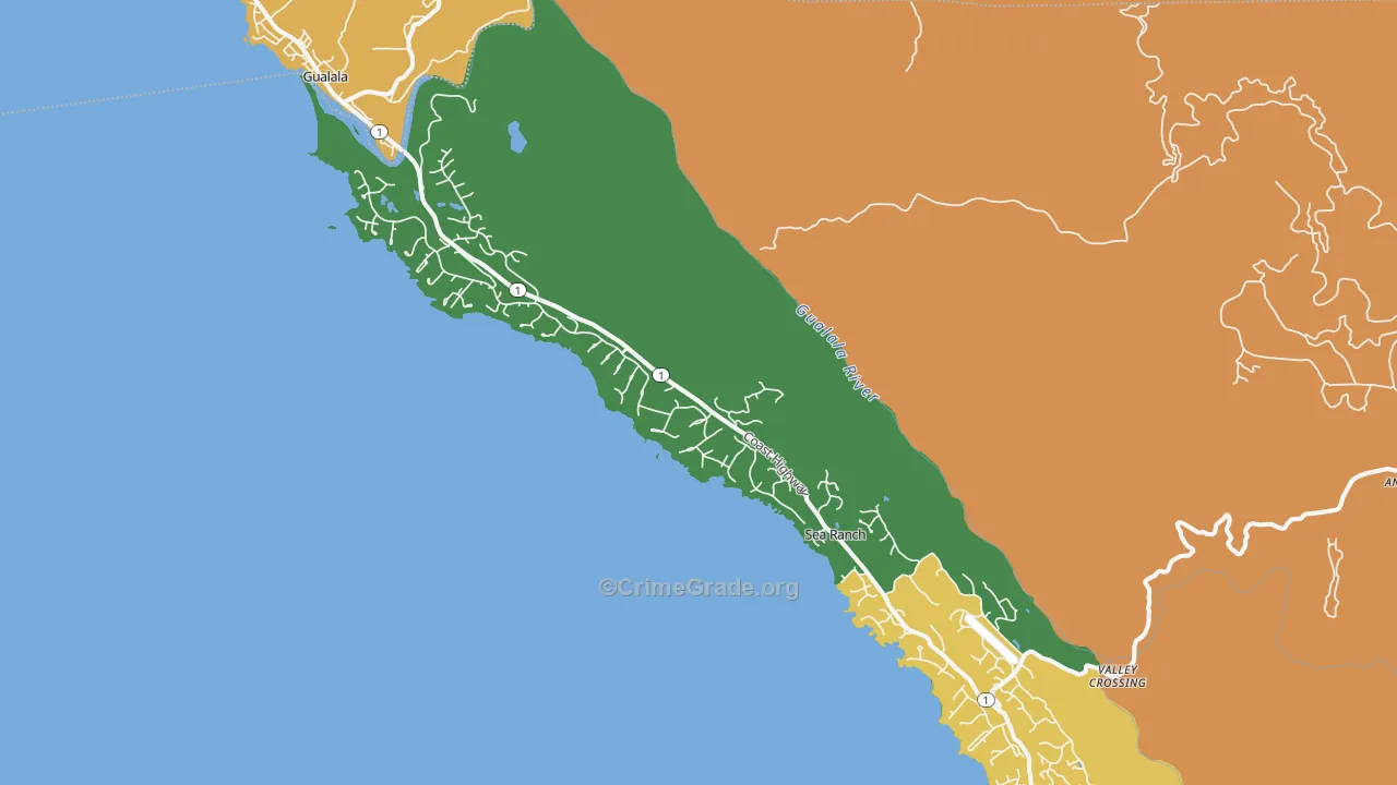 The Sea Ranch, CA Map of Assault Rates