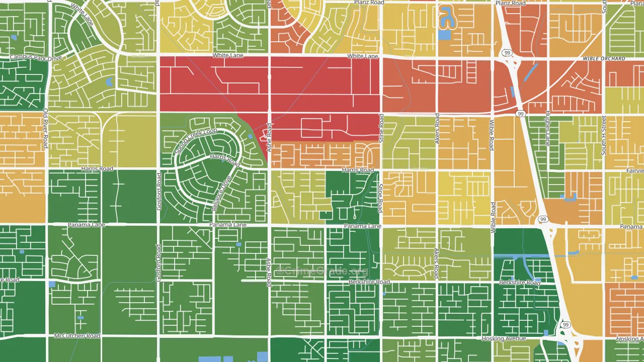 The Seasons, Bakersfield, CA Map of Assault Rates