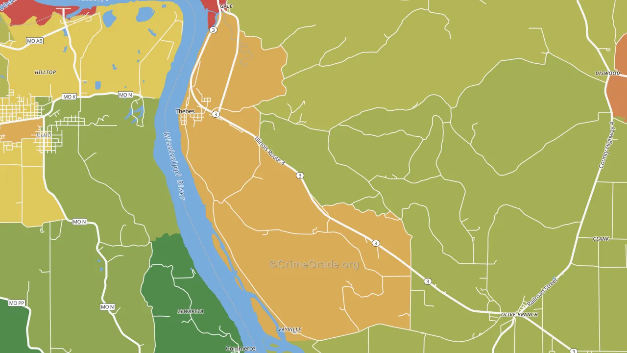 Thebes, IL Map of Assault Rates
