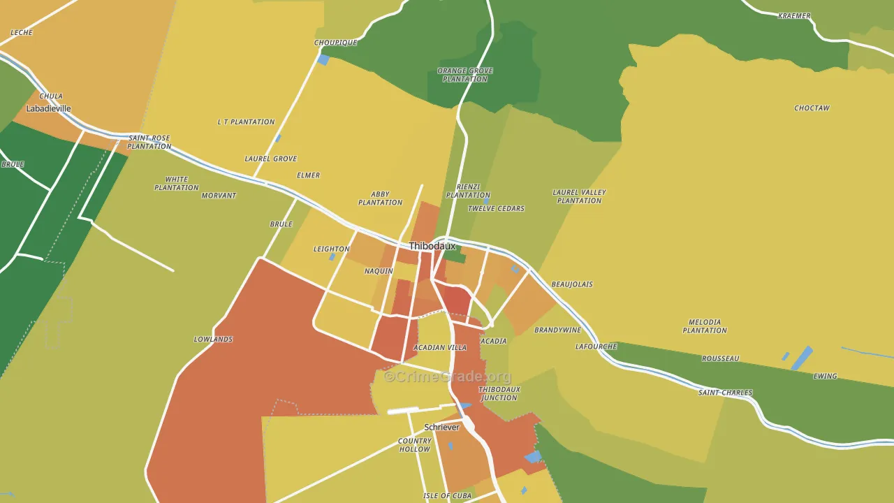 Thibodaux, LA Map of Assault Rates