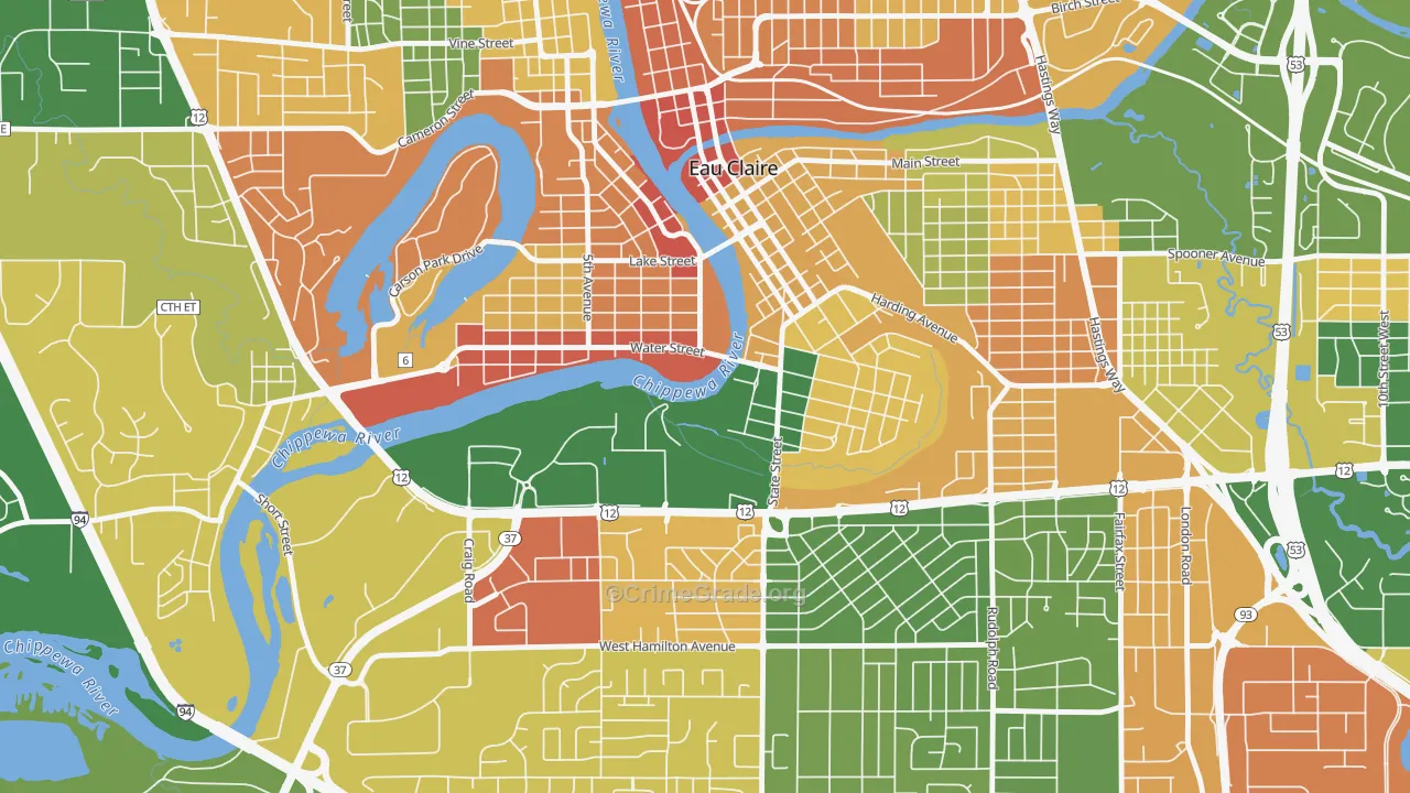 Third Ward, Eau Claire, WI Map of Assault Rates