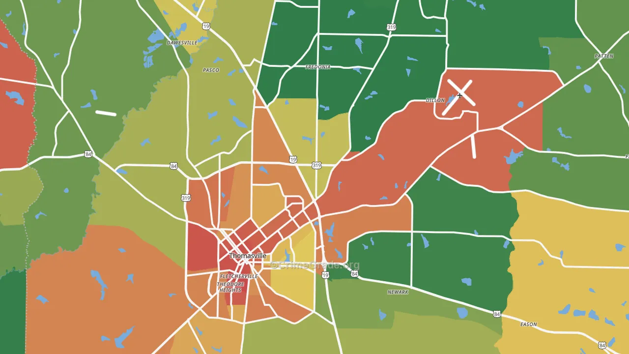 Thomas County, GA Map of Assault Rates