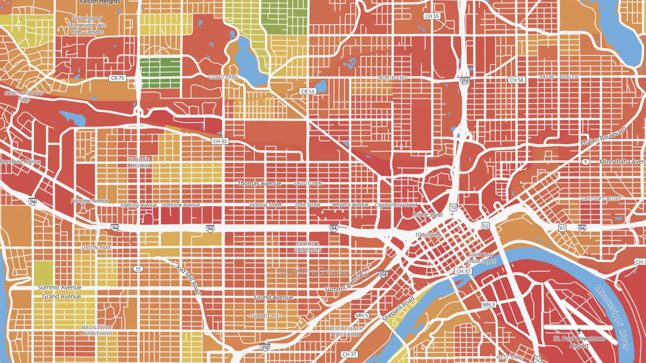 Thomas-Dale, St. Paul, MN Map of Assault Rates