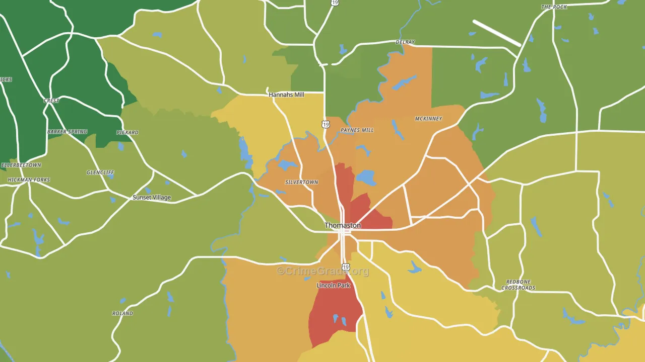 Thomaston, GA Map of Assault Rates