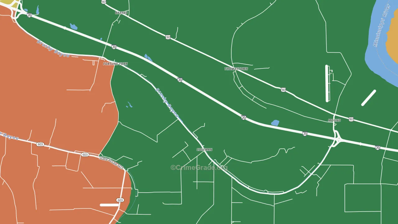 Thomastown, LA Map of Assault Rates