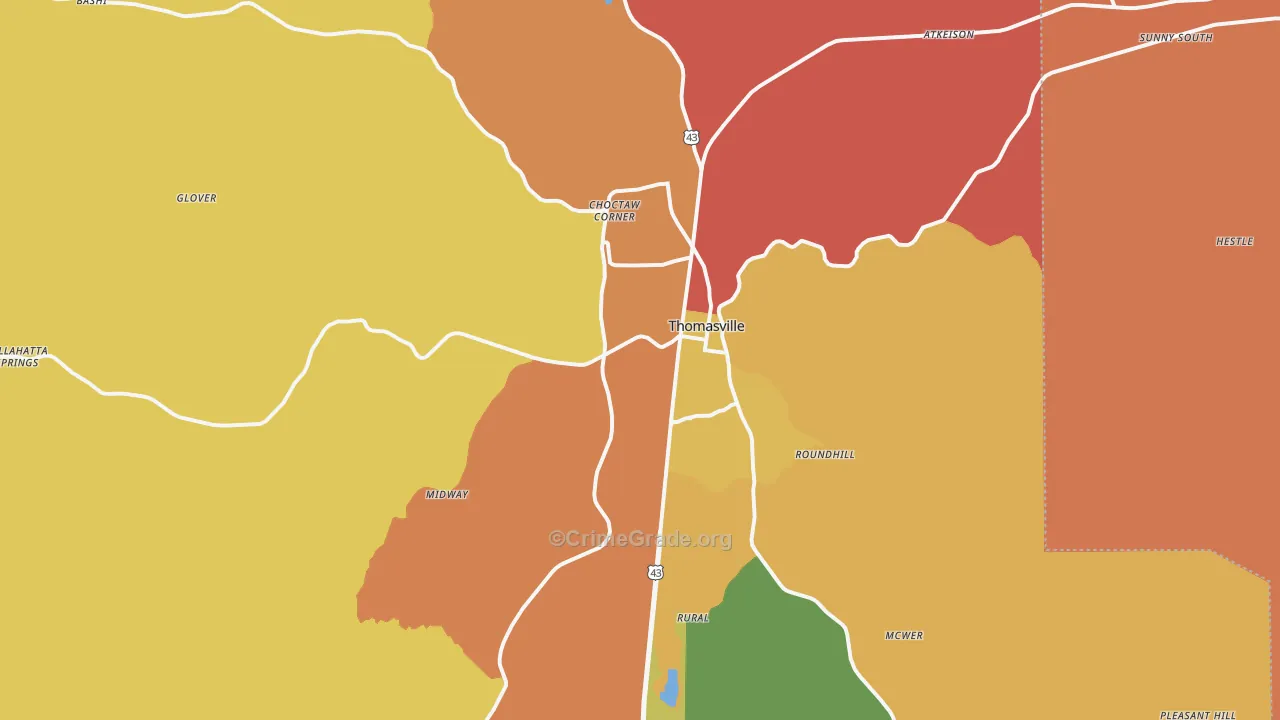 Thomasville, AL Map of Assault Rates