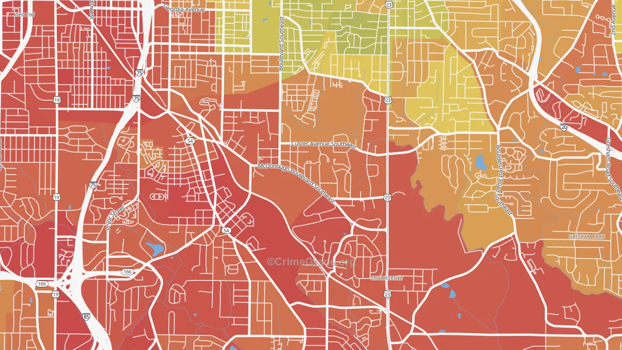 Thomasville, Atlanta, GA Map of Assault Rates