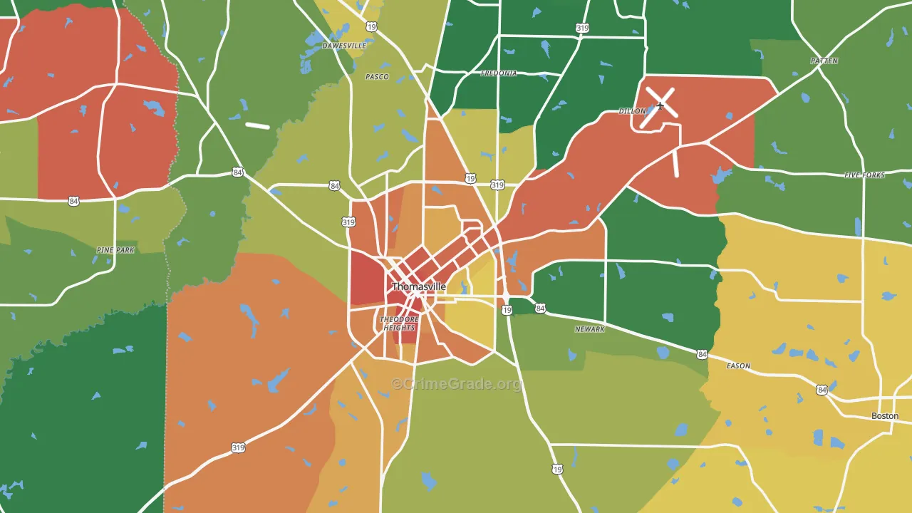 Thomasville, GA Map of Assault Rates