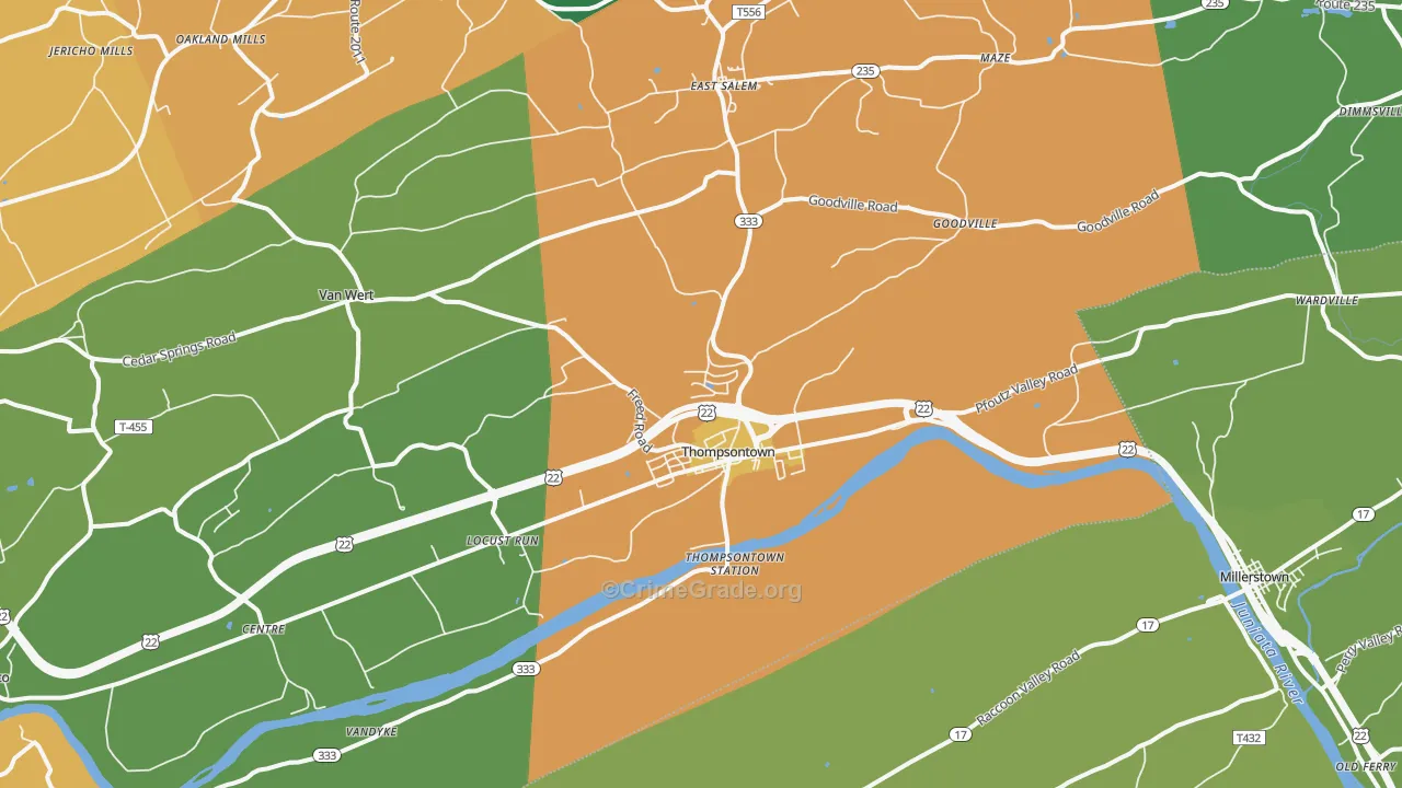 Thompsontown, PA Map of Assault Rates