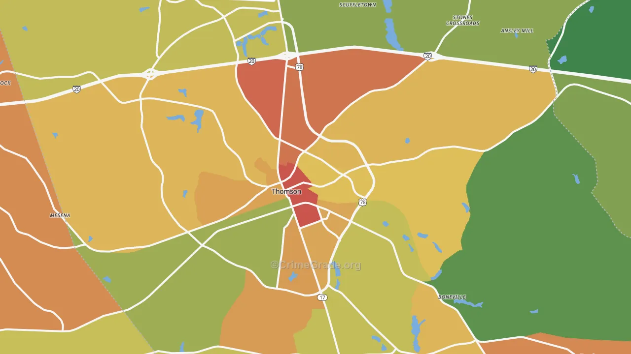 Thomson, GA Map of Assault Rates