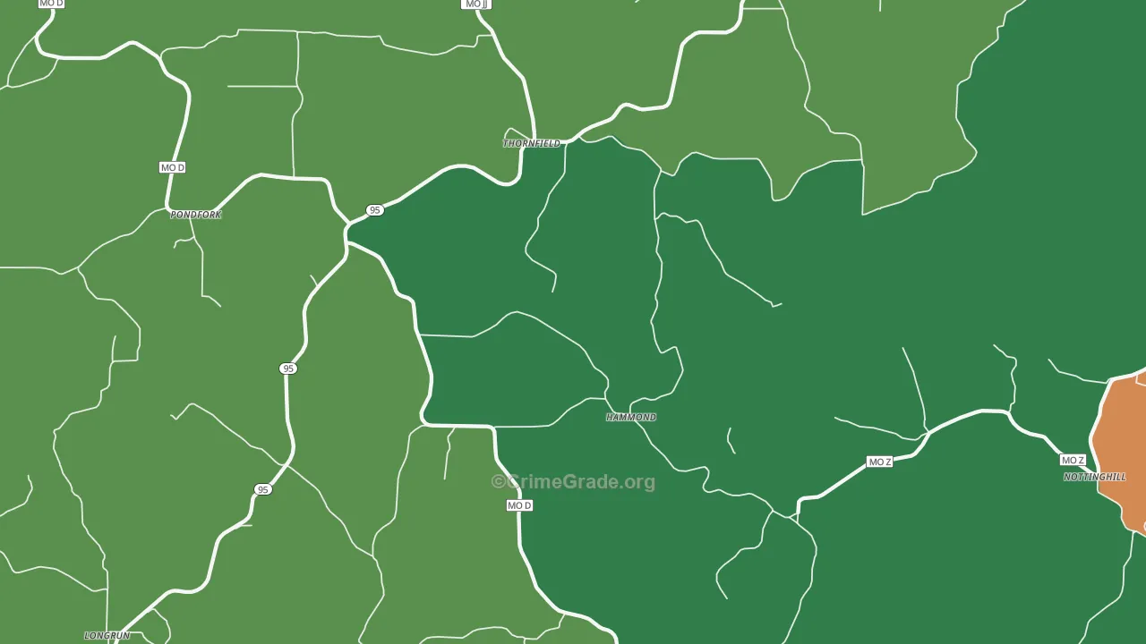 Thornfield, MO Map of Assault Rates