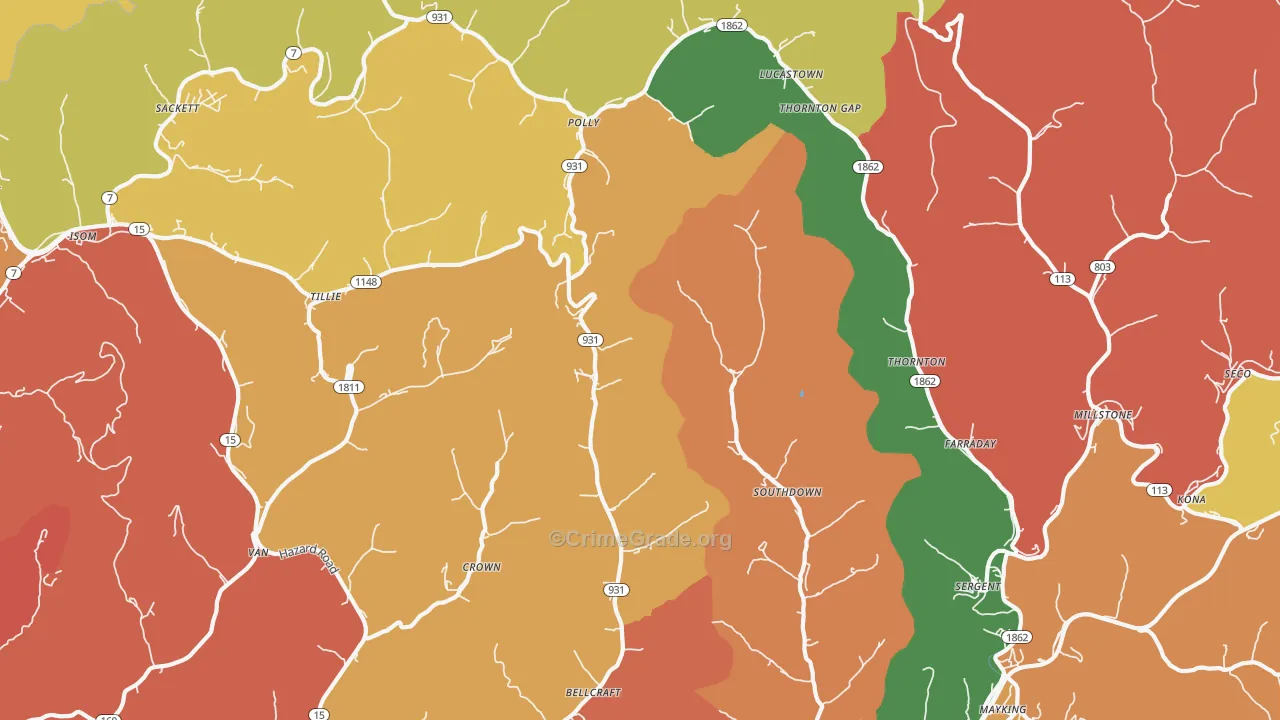 Thornton, KY Map of Assault Rates