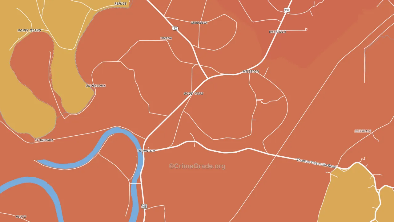 Thornton, MS Map of Assault Rates