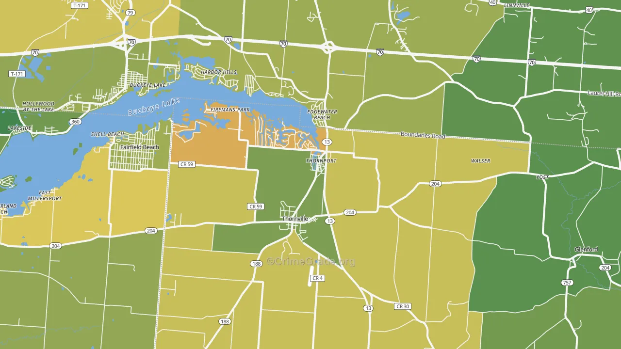 Thornville, OH Map of Assault Rates