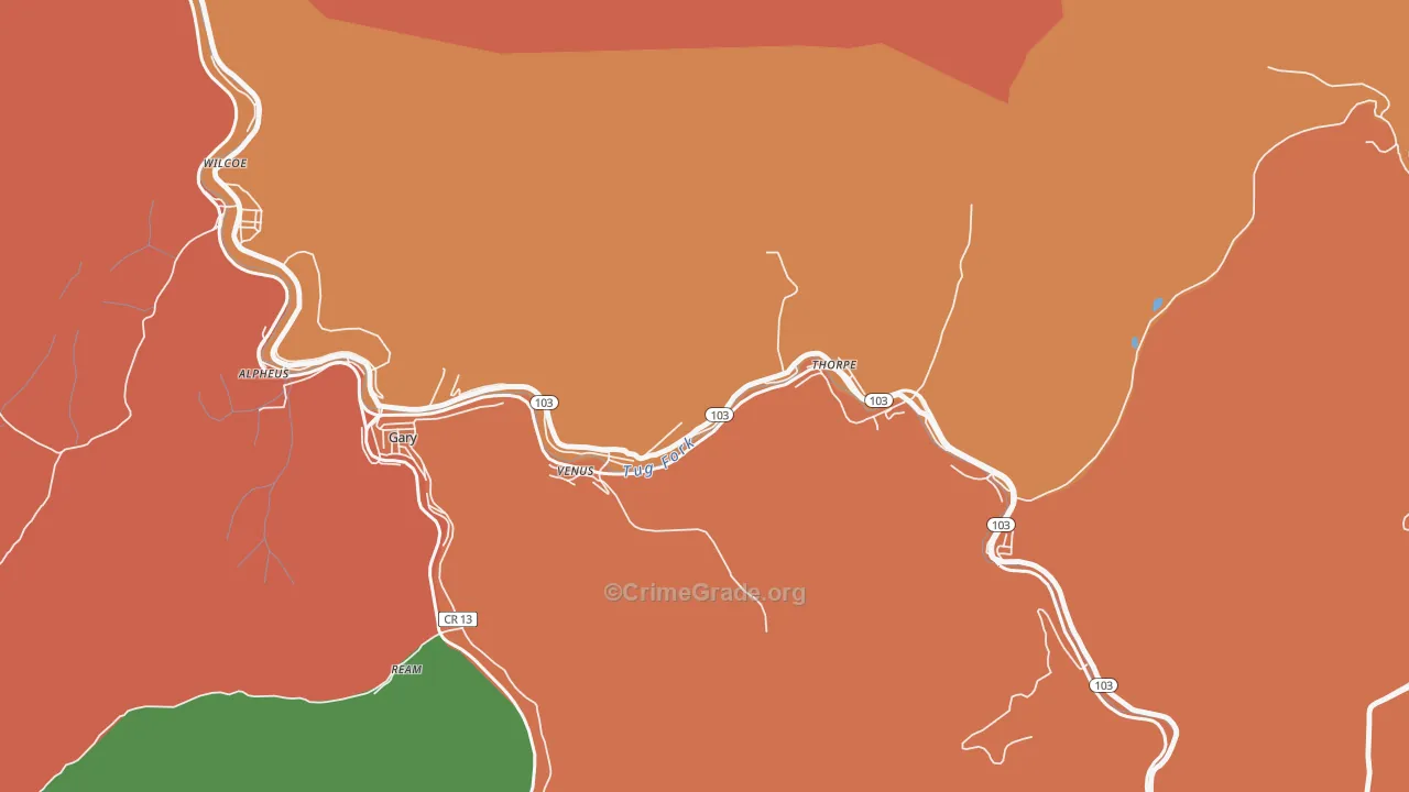 Thorpe, WV Map of Assault Rates