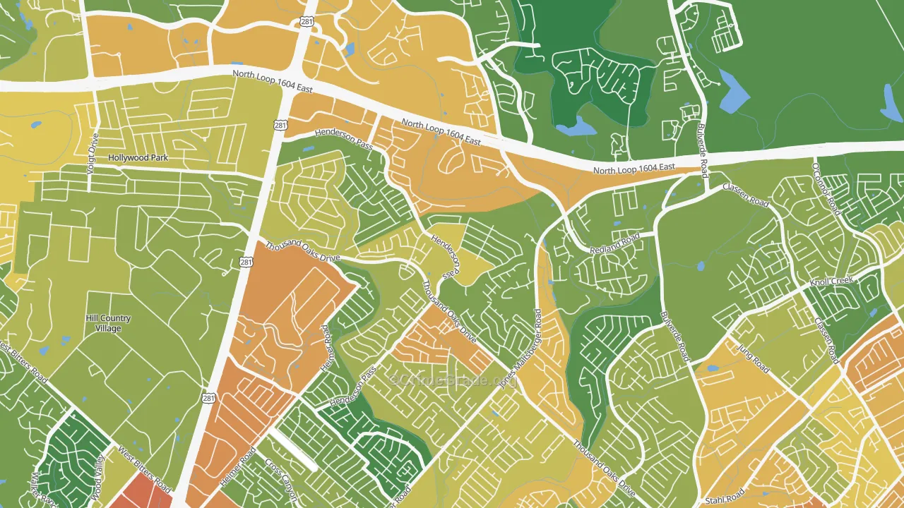 Thousand Oaks, San Antonio, TX Map of Assault Rates