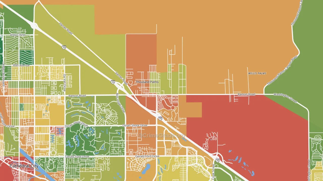 Thousand Palms, CA Map of Assault Rates