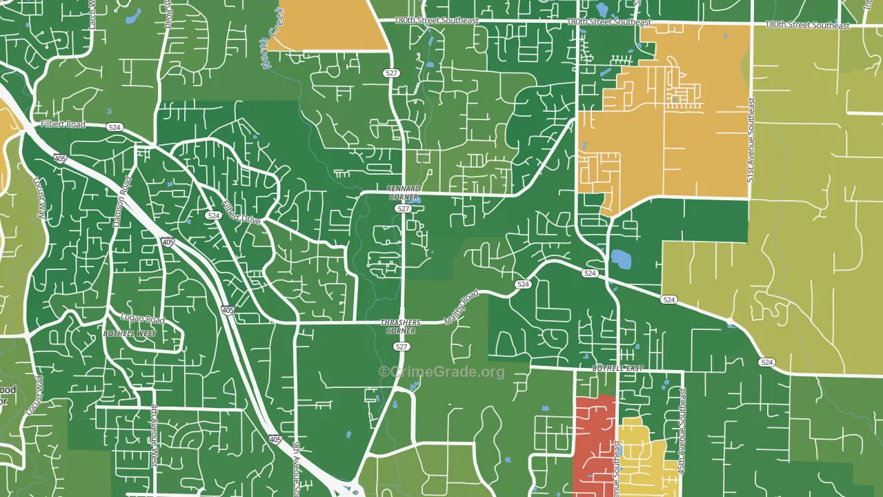 Thrasher's Corner-Red Hawk, Bothell, WA Map of Assault Rates