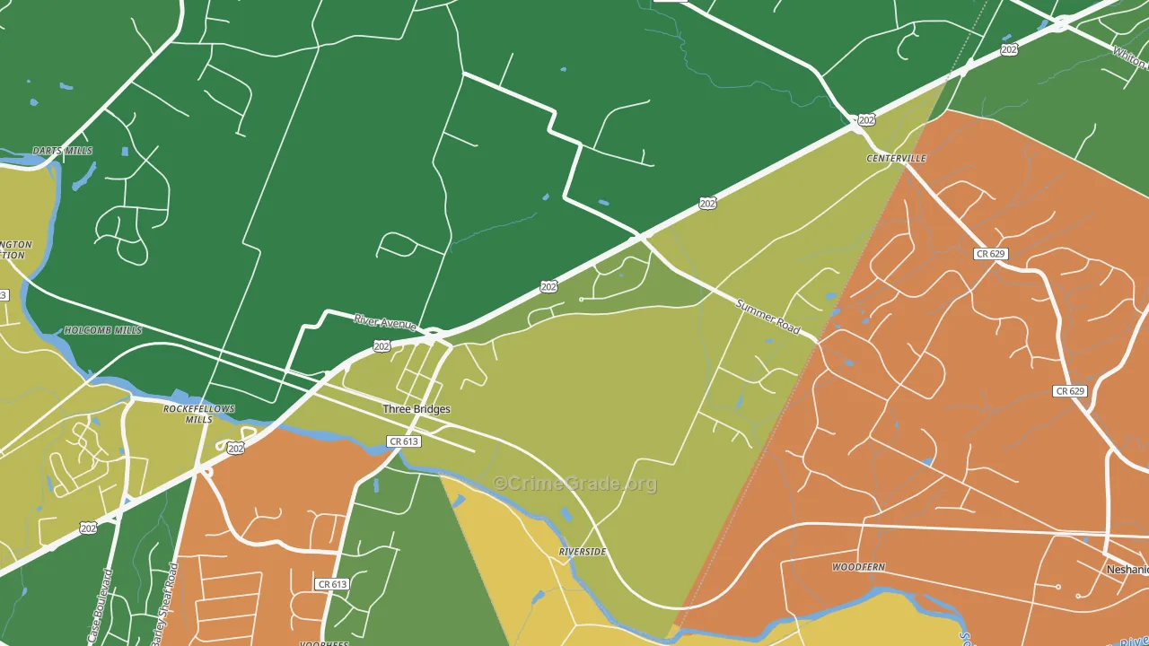 Three Bridges, NJ Map of Assault Rates