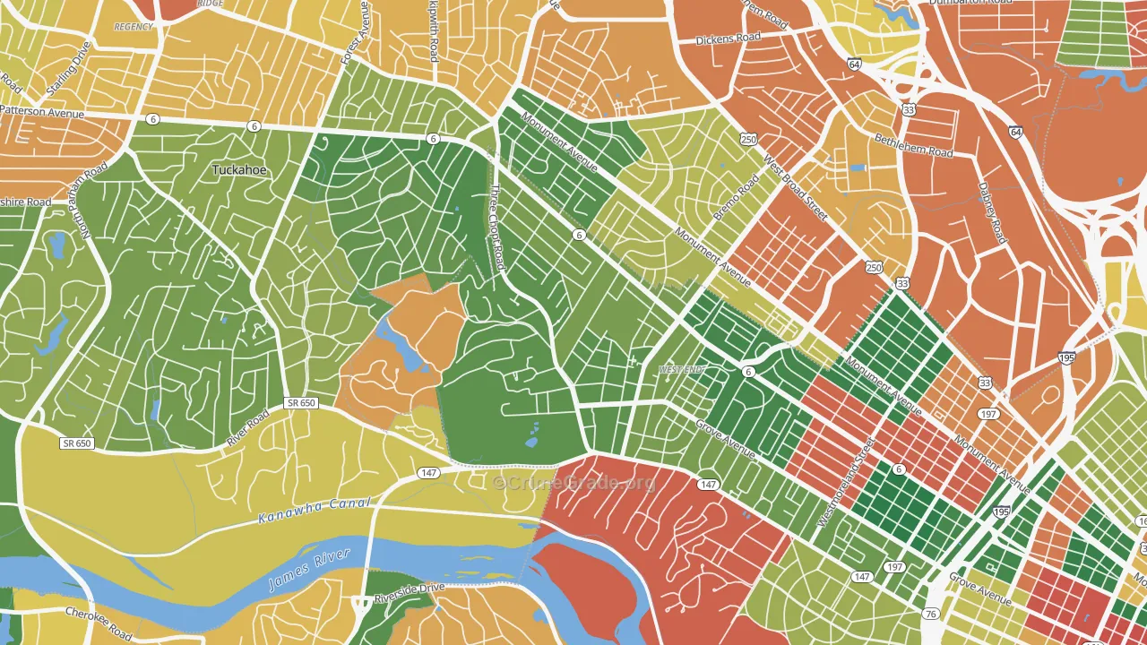 Three Chopt, Richmond, VA Map of Assault Rates